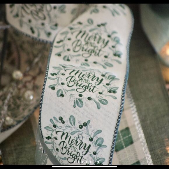 Christmas Tree Topper Bow Star Holiday Decor Mod Farmhouse White, Green & Silver - Picture 4 of 12